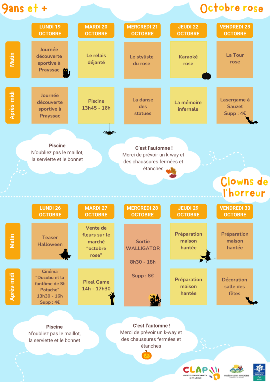 Programmes des vacances d'automne pour les enfants de 9 ans et plus